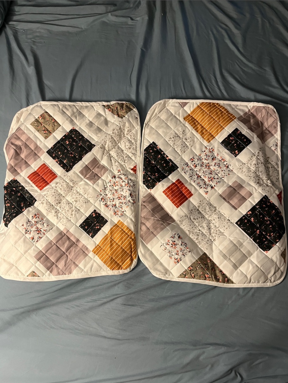 Set of 2 Patchwork Quilted Pillow Protectors in White, Black, Mustard, Mauve